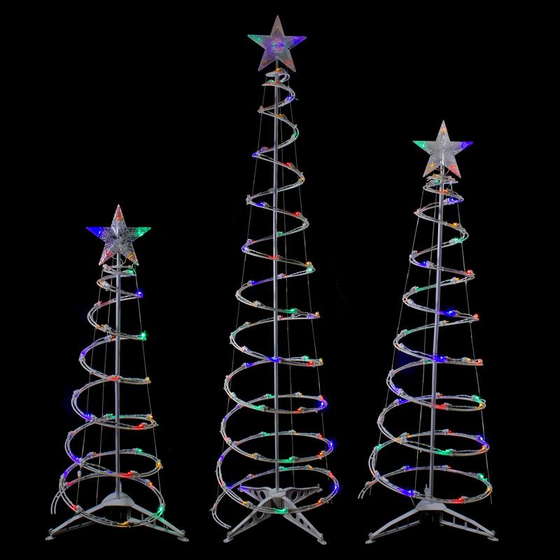 Set of 3 LED Lighted Multi-Color Outdoor Spiral Christmas Cone Trees 3' 4' and 6'