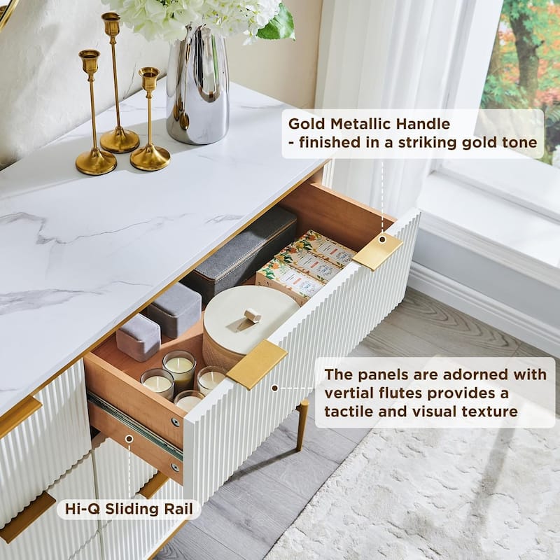 Modern Fluted 6 Drawers Dresser for Bedroom, 54" Dresser TV Stand