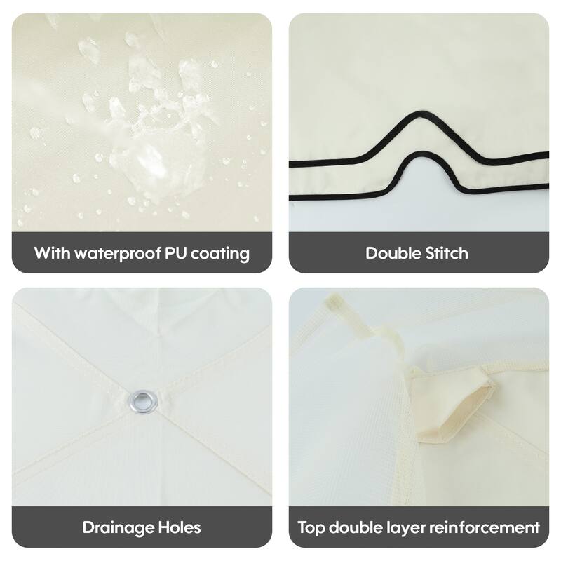 10x10 Ft Double Tiered Outdoor Gazebo Replacement Canopy with Drain Holes and Mosquito Netting - Beige