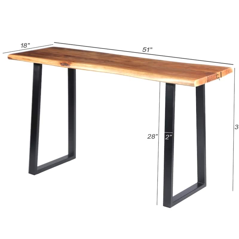 Industrial Wooden Live Edge Desk with Metal Sled Leg Support, Brown and Black