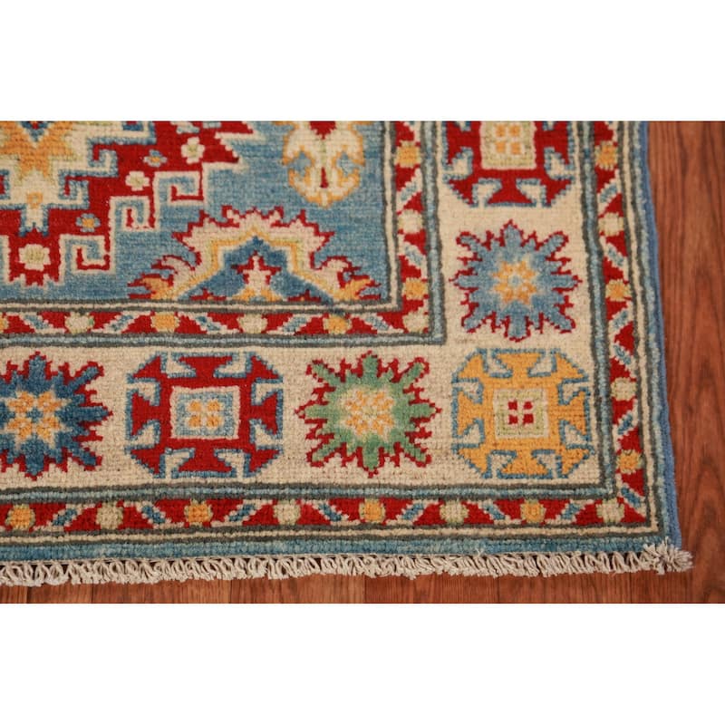Light Blue Traditional Kazak Foyer Rug Hand-Knotted Wool Carpet - 2'7"x 3'11"