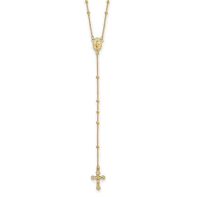 Curata 14k Yellow Gold Polished Long Crucifix Cross Rosary Necklace, 19.5"