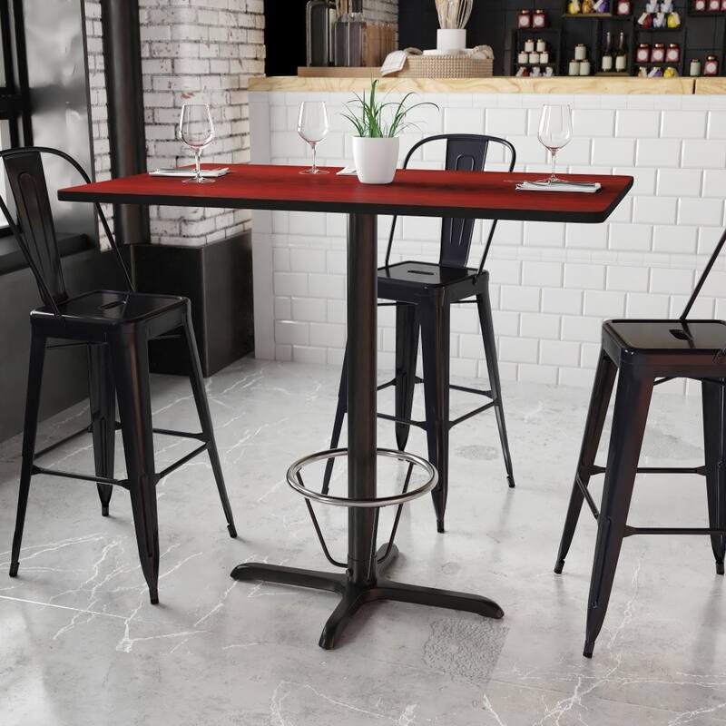 30'' x 48'' Rectangular Table Top with 23.5'' x 29.5'' Bar Height Table Base - Mahogany