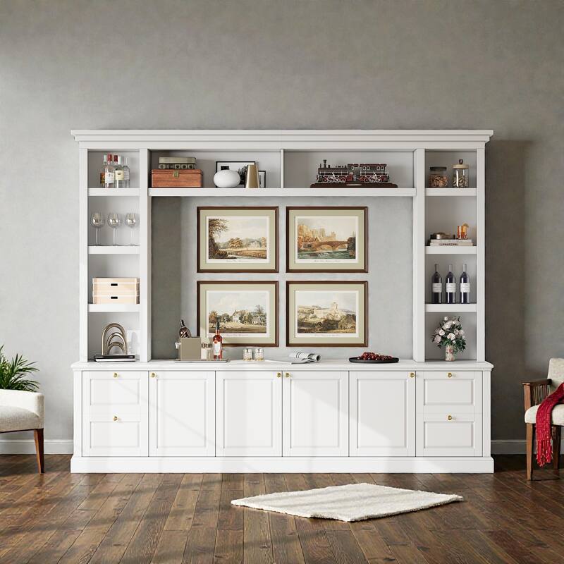 All-in-One Modern TV Stand with Bookcase for TVs up to 70 Inch, Large Entertainment Center with Adjustable Shelves