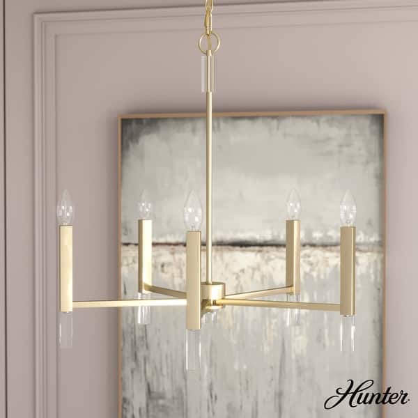 slide 2 of 14, Hunter Sunjai 5-Light Chandelier - Dining Room, Foyer - Contemporary, Transitional Alturas Gold