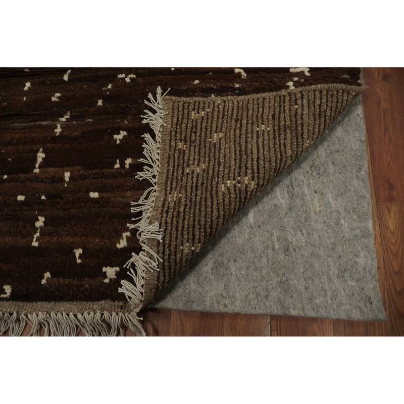 Hand Knotted Oriental 100% Wool Carpet Modern Geometric Brown Moroccan Area Rug - 8' 7'' X 6' 1''