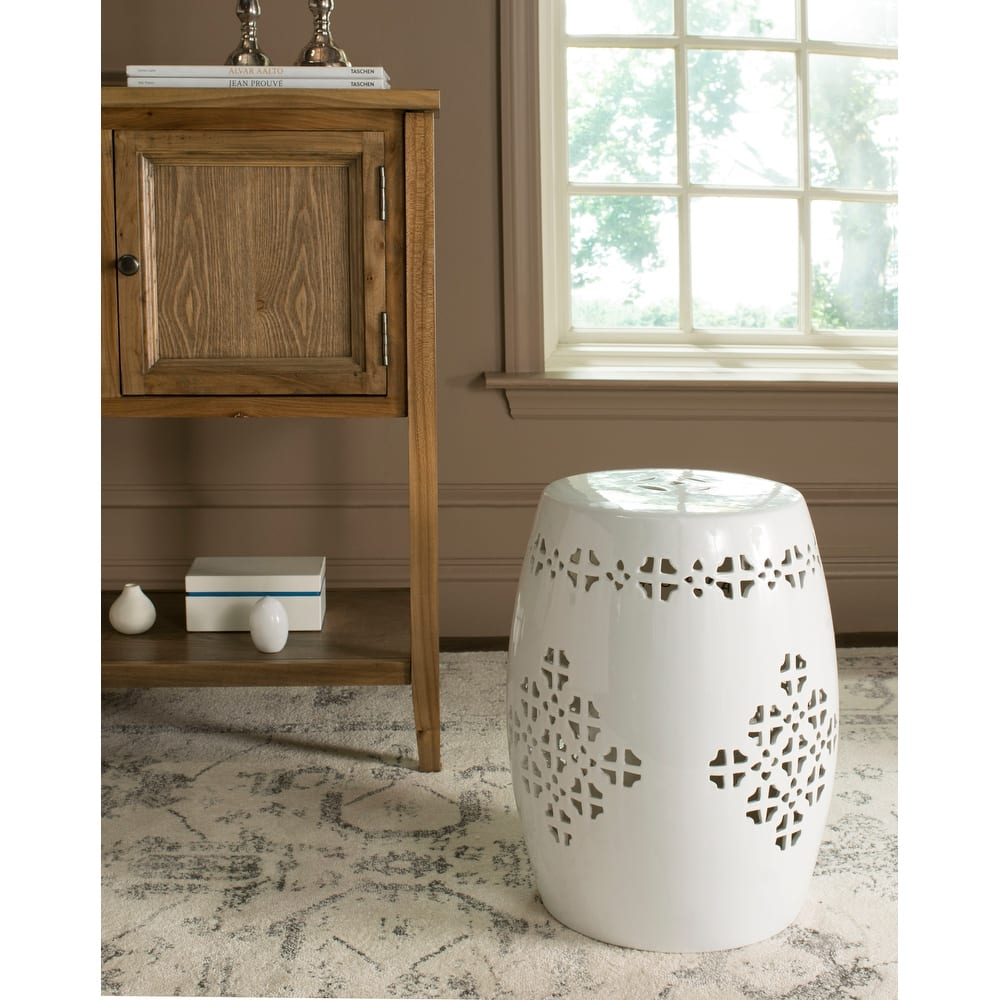 SAFAVIEH Gudrun Antique White Ceramic Decorative Garden Stool