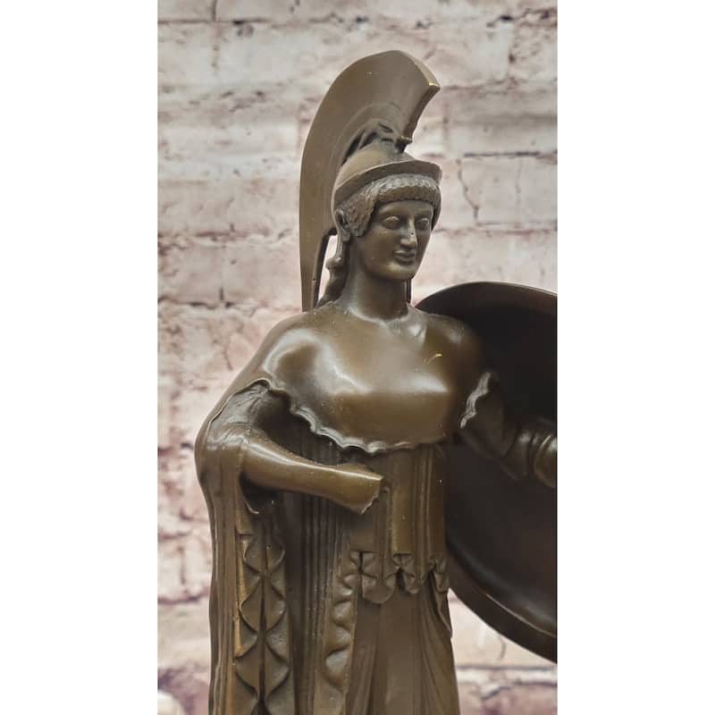 Bronze Sculpture Of Athena With Shield And Helmet By Milo