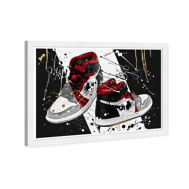 Wynwood Studio Prints Fashion and Glam Paint Dripped Sneakers Black and Dark Red Modern & Contemporary Wall Art Canvas Print