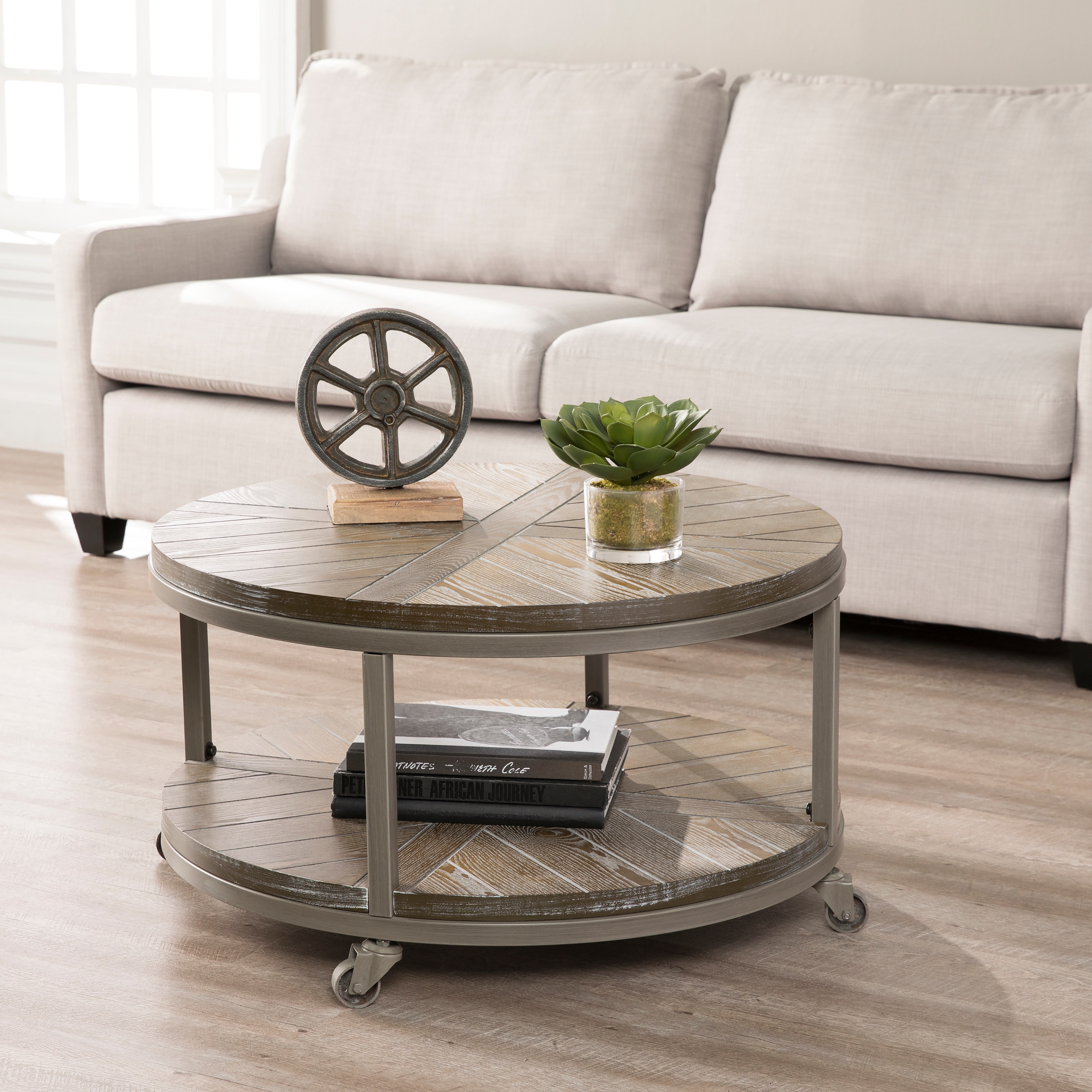 Distressed Round Coffee Table : Hibbert Round Distressed Wood X Shape Coffee Table : Sometimes a small coffee table isn't big enough, but an oversized design just takes up too much space.