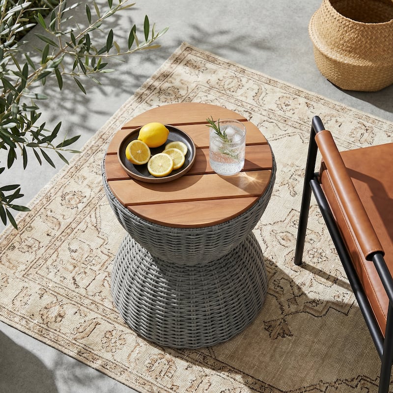 Christopher Knight Home - Modern Outdoor Wicker Side Table with Acacia Wood Top