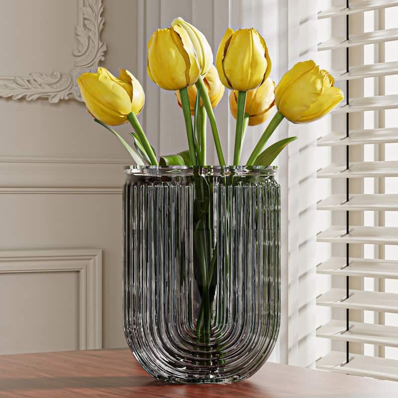 Javlergo Grey Clear Glass for Centerpiece Table Indoor Desk Decor Crystal Vase Flower Vase Thickening Design Suitable