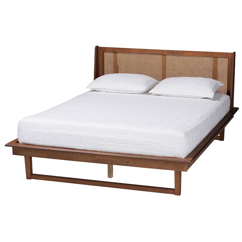 Aveena Mid-Century Modern Walnut Brown Finished Wood Platform Bed - Queen