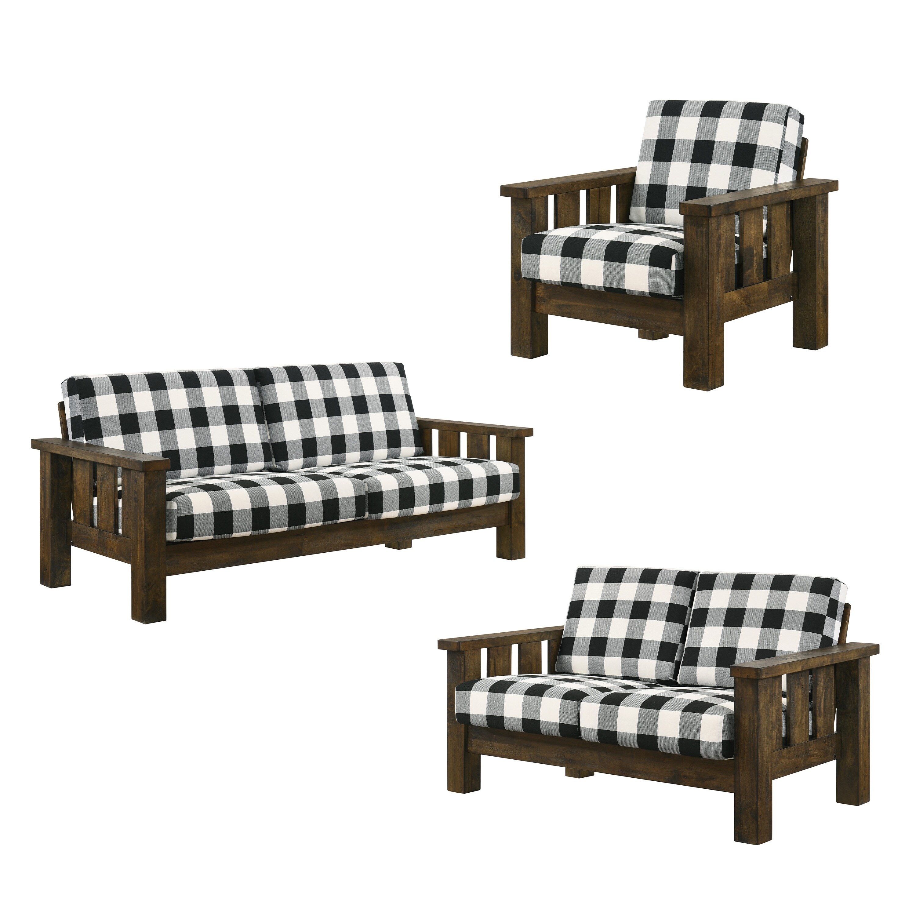 Jimo Rustic Oak and Linen Fabric 3-Piece Sofa Set by