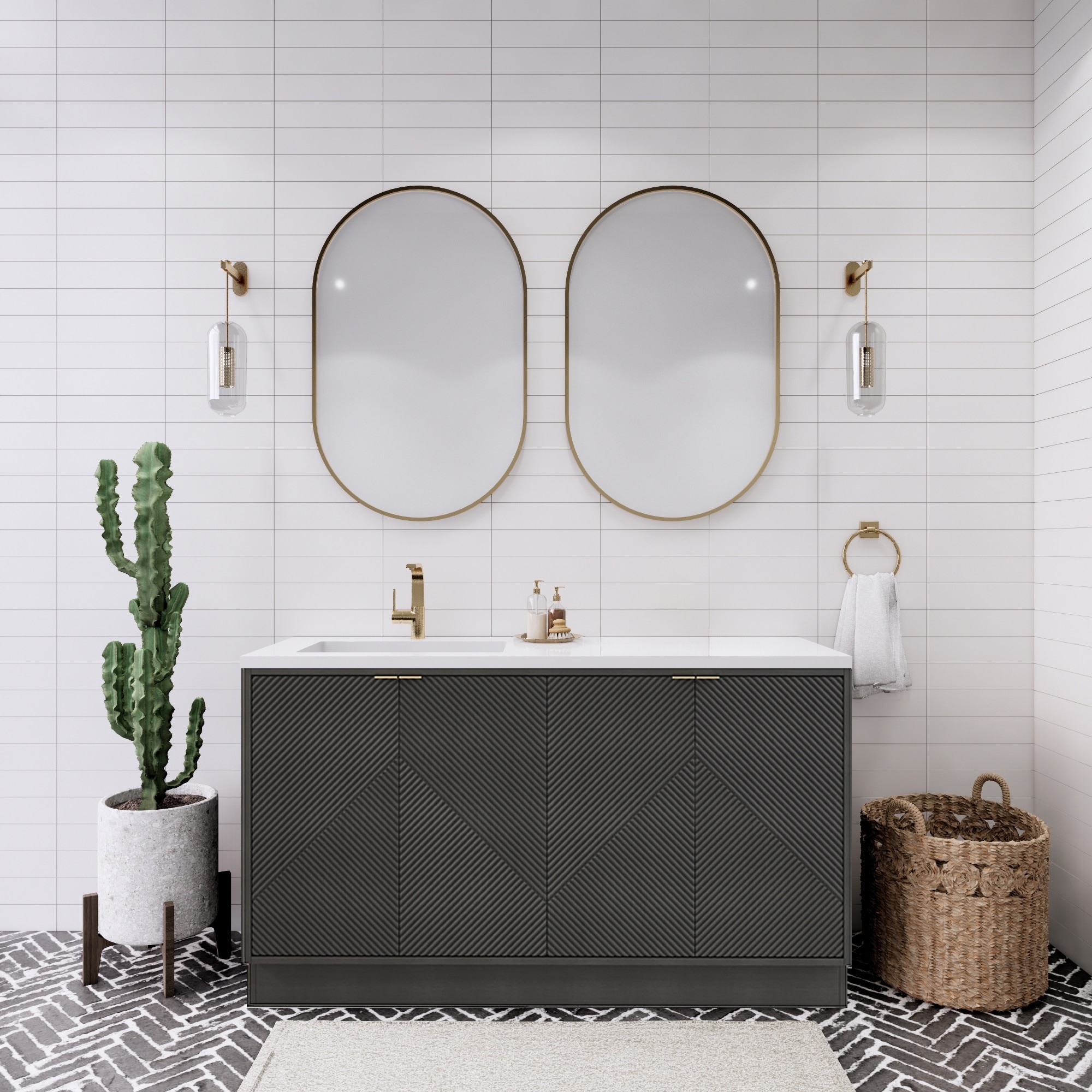 Milano 60" Freestanding Bathroom Vanity with Left White Sink