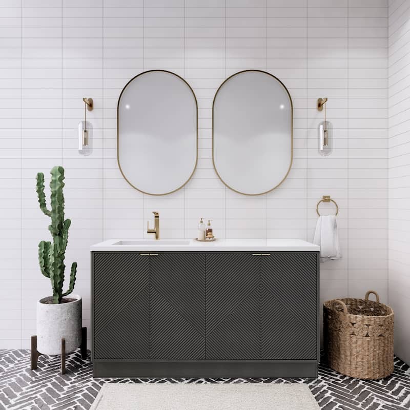 Milano 60" Freestanding Bathroom Vanity with Left White Sink