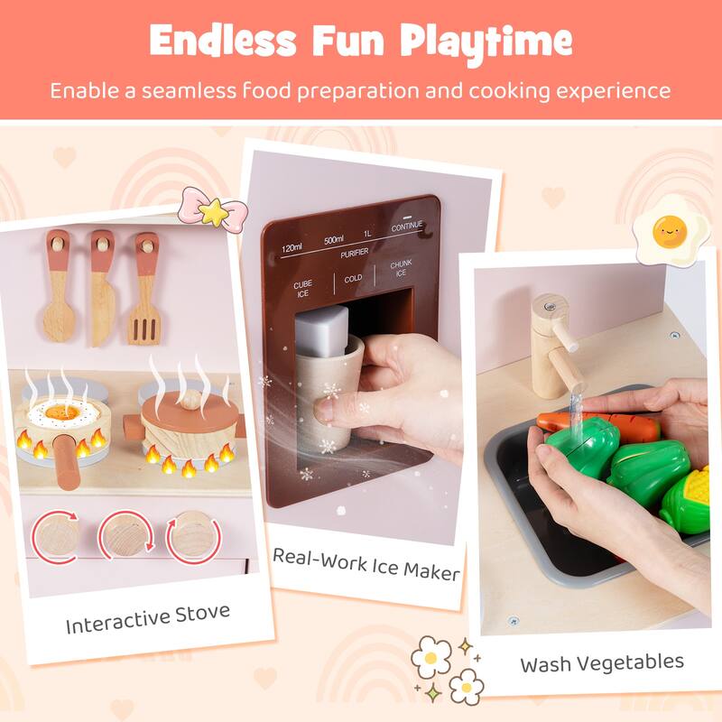 Gymax Play Kitchen w/Realistic Ice Maker Stove Accessories & Water
