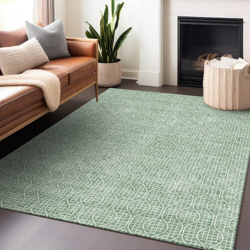 Machine Washable Indoor/ Outdoor Chantille Criss Cross Geo Rug