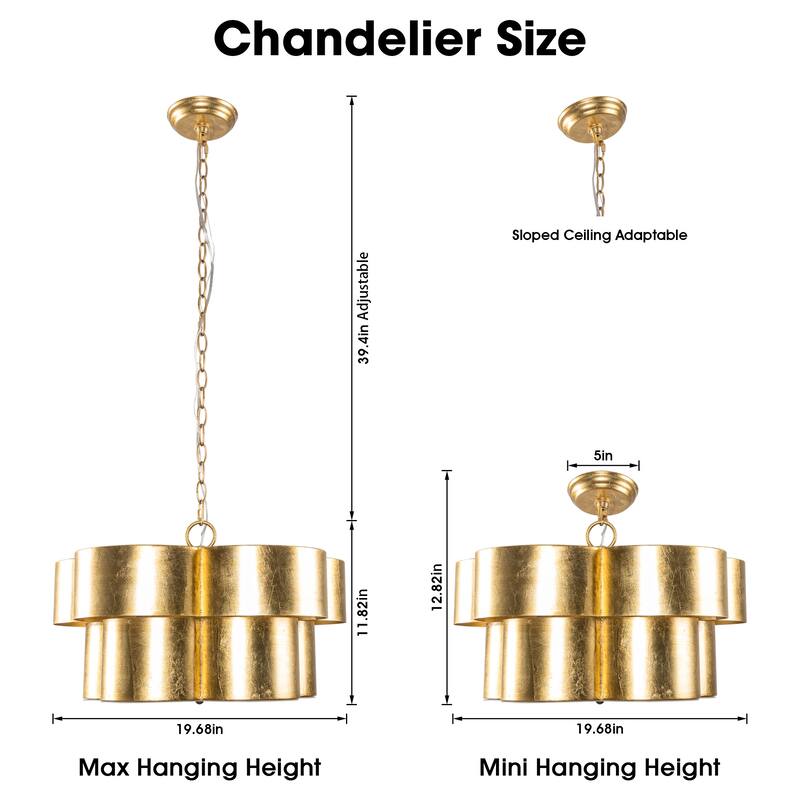 19.7" Distressed Gold 2-Tier Metal 5-Light Diammable Chandelier Ceiling Light