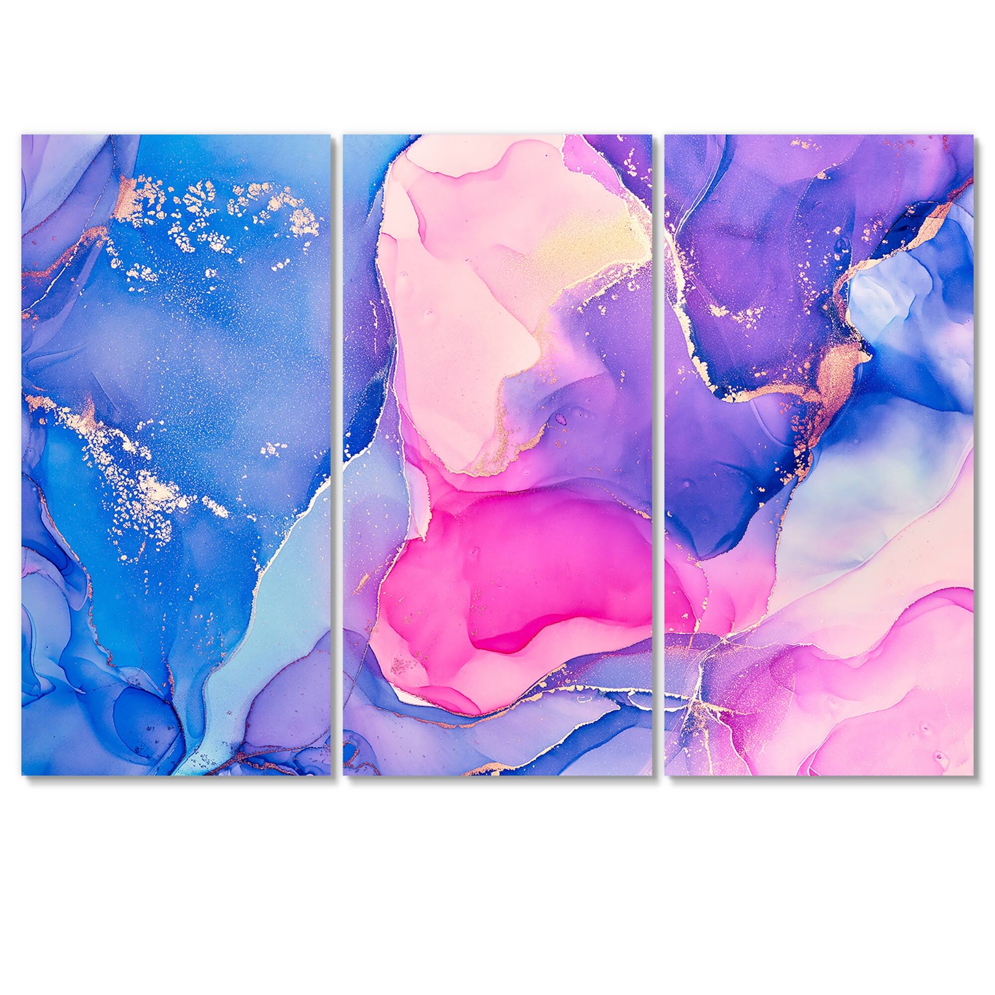 Designart "Blue And Pink Abstract Liquid Art" Modern Canvas Wall Art
