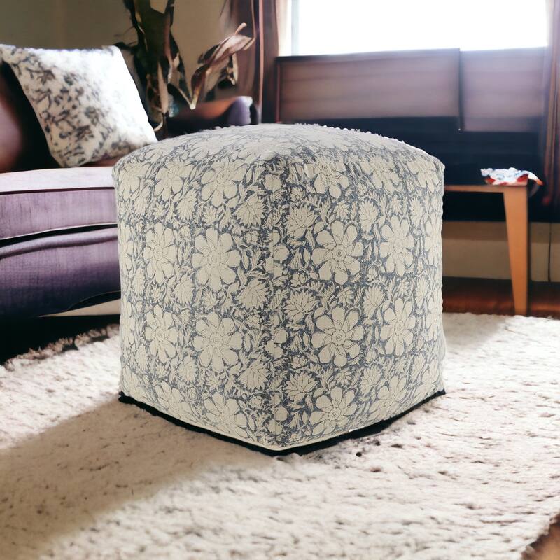 HomeRoots 20" Beige 100% Cotton Ottoman