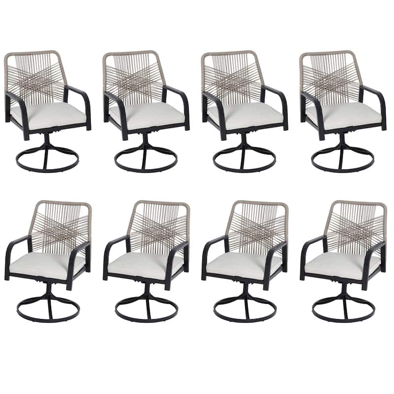 Outdoor Dining Set, Swivel Rattan Chairs w Thick Removable Cushion, Dining Table w Umbrella Hole, Patio Furniture Set - 8 Wicker Chairs