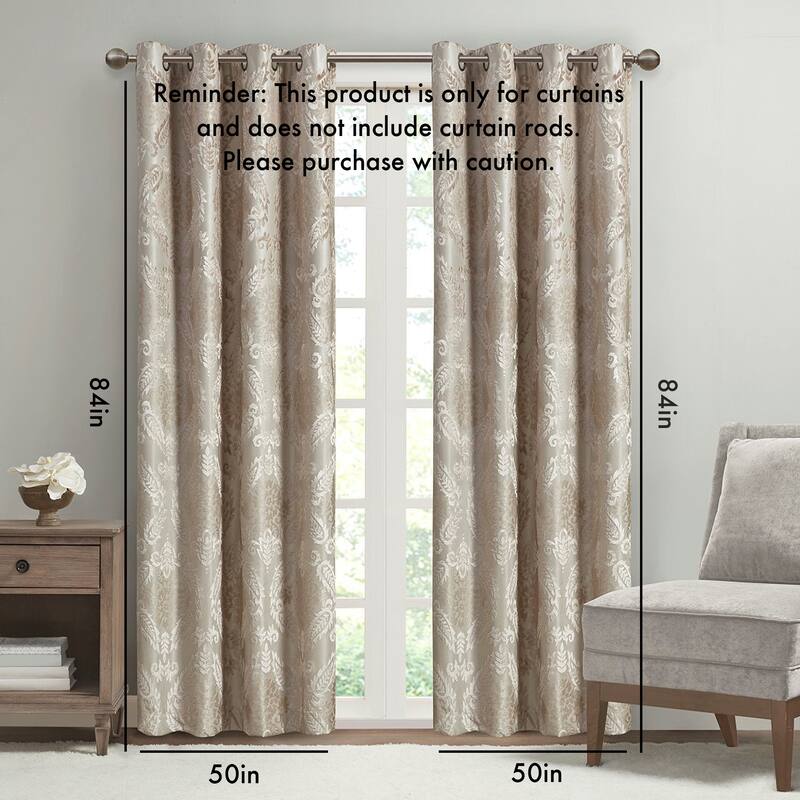 Knitted Jacquard Paisley Total Blackout Grommet Top Curtain Panel(Only 1 Pc Panel)