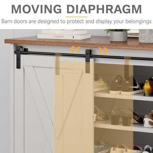 Farmhouse Shoe Cabinet with Sliding Door Shoe Bench 5-Tier Shoe Storage Cabinet with Adjustable Shelves for 20 Pairs