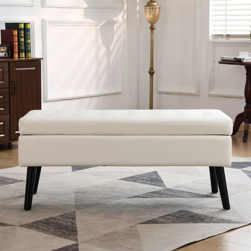 Storage Bench with Storage Bench - White PU