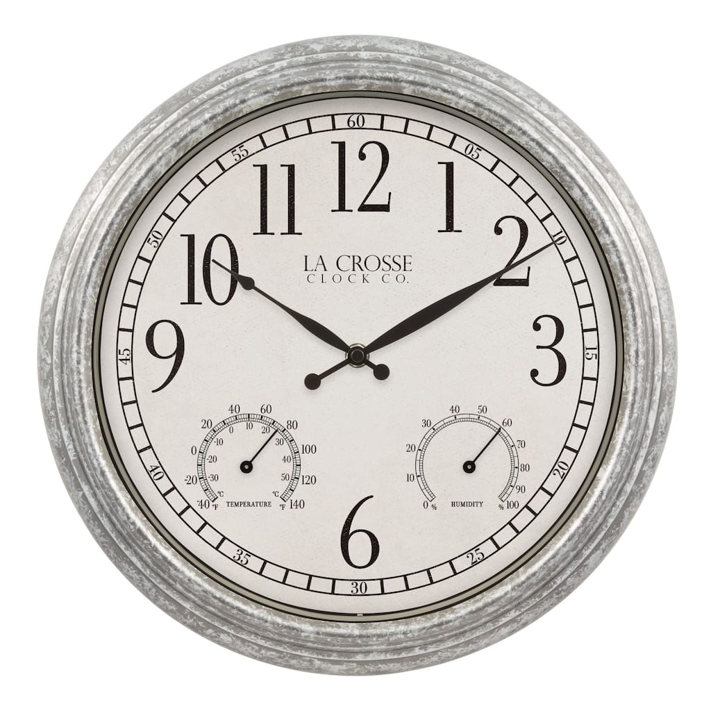13" Silver White Round Silas Wall Clock Temperature Humidity Gauges