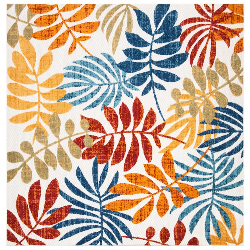 SAFAVIEH Cabana Laila Indoor/ Outdoor Waterproof Patio Floral Rug - 3' Square - Cream/Red