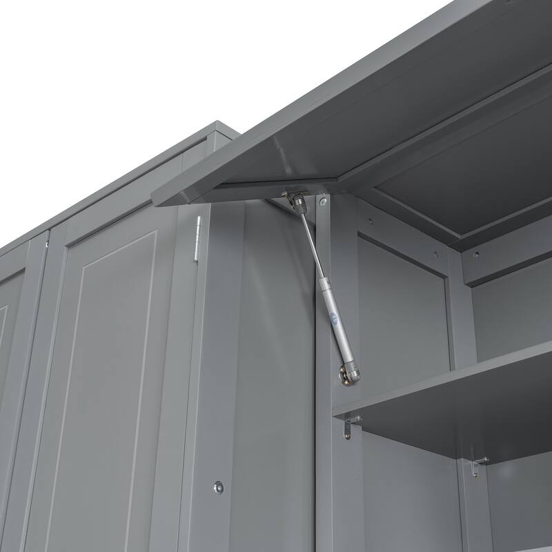 Space-Saving Queen Murphy Bed with Built-in Closet, Drawers and Shelves in Gray/White