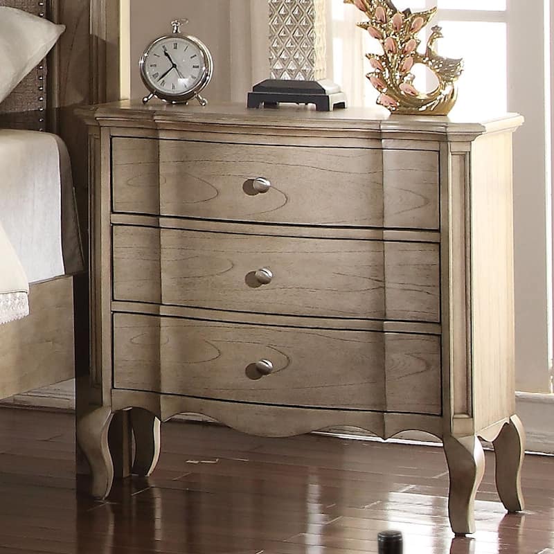 Antique Taupe Nightstand with 3 Drawers