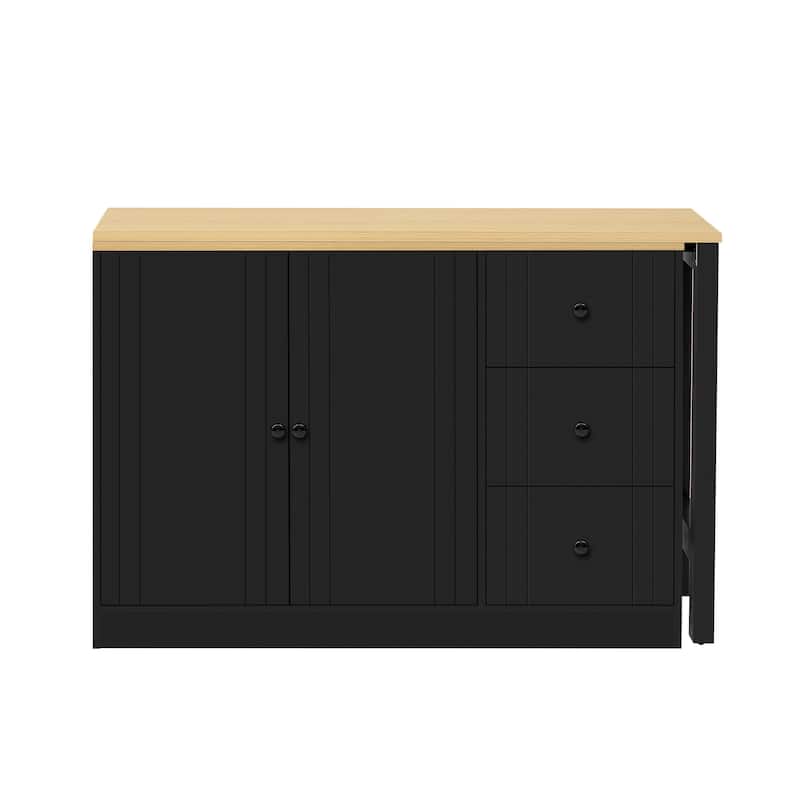 89.7" Wooden Sideboard with Extendable Table, 2 Doors & 3 Drawers Storage Cabinet for Living Room, Study, Kitchen