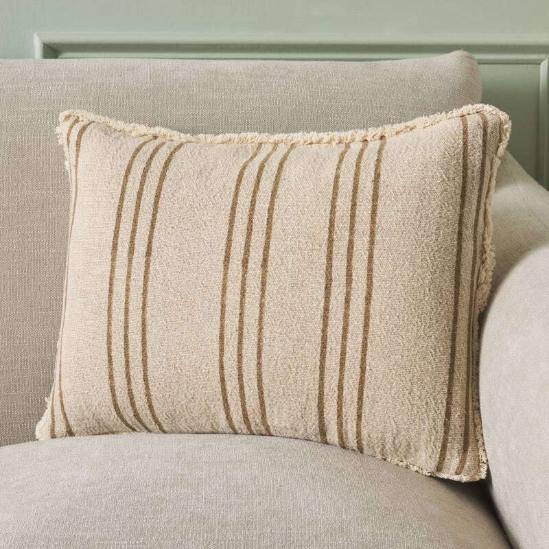 SAFAVIEH Home Rory 14W x 20L-inch Tan/Natural Cotton/Linen Lumbar Pillow