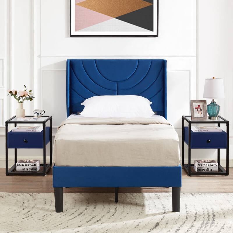 Bedroom Sets, 3-pieces Bedroom Set with Height Adjustable Upholstered Bed and Nightstands Set of 2-VECELO, 15 Style Options