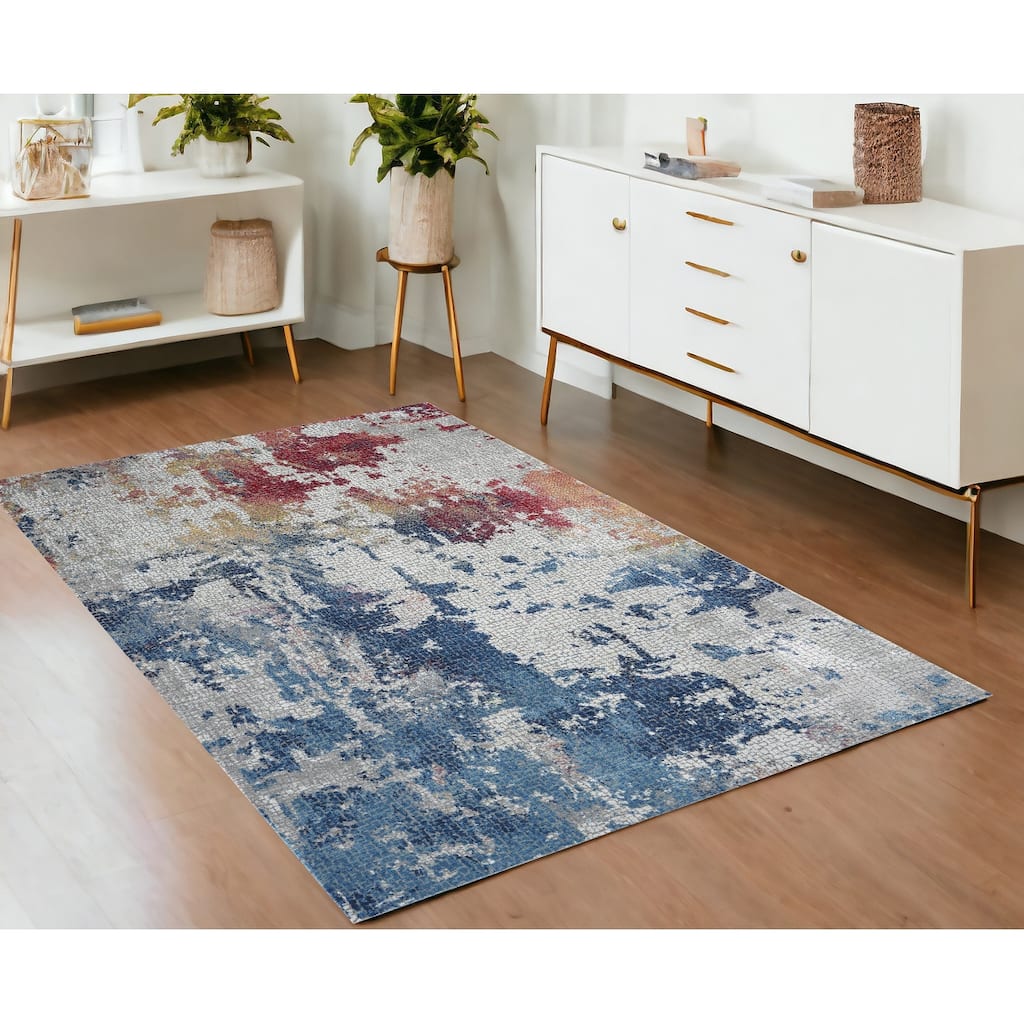 Jipu Power Loomed Distressed Abstract Modern Non Skid Area Rug By HomeRoots - 72' X '48' X '0.5