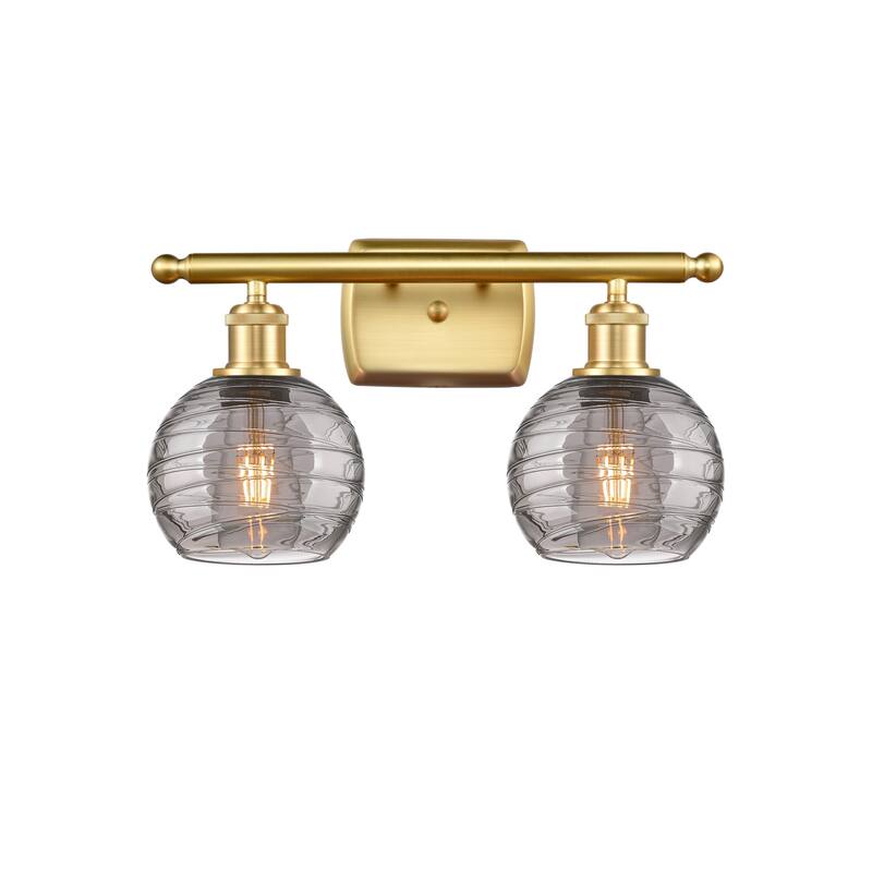 Innovations Lighting 516-2W-10-16 Athens Deco Swirl Vanity Athens Deco - Satin Gold / Light Smoke Deco Swirl