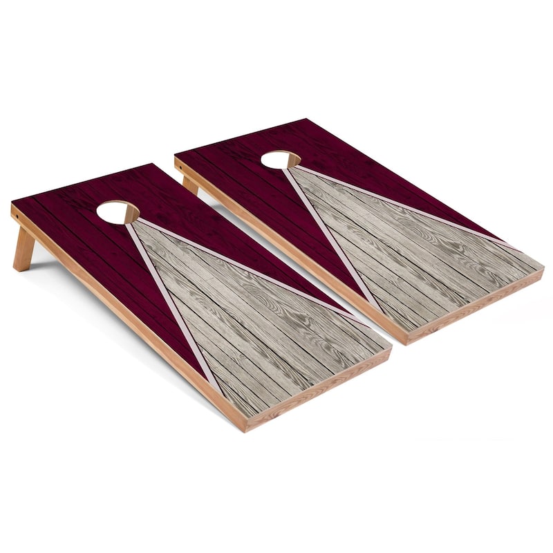 Solid Wood Cornhole Boards - Maroon Triangle Design - Premium 2x4 (24" x 48") - Include Case + Edge Lights