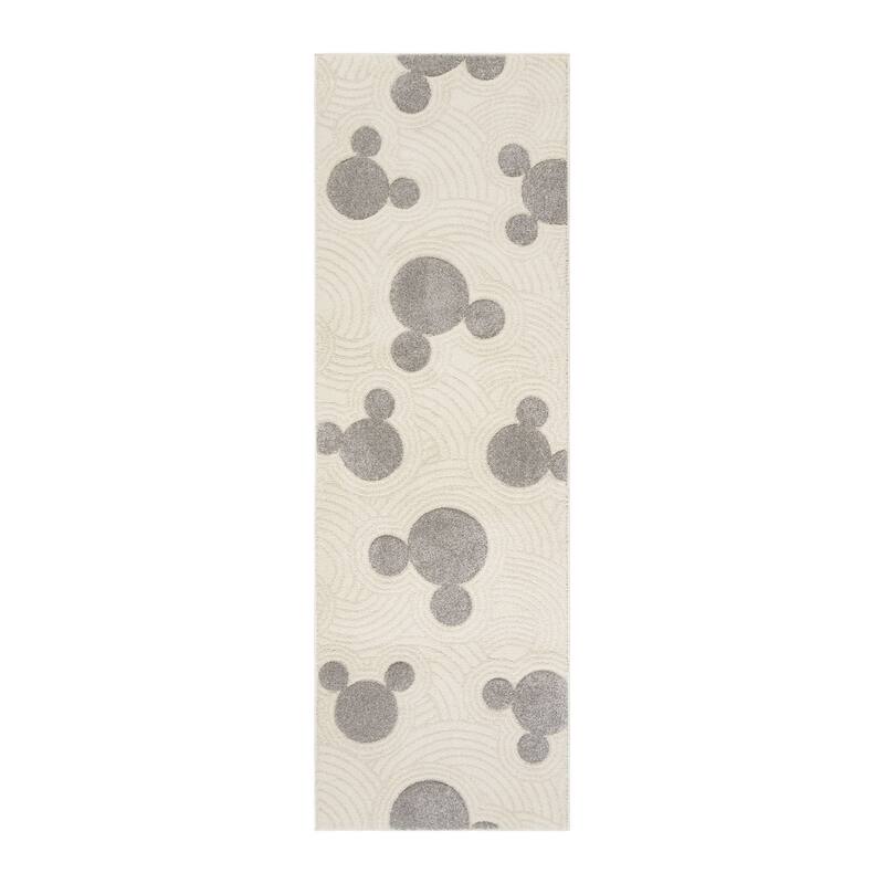 Licensed Disney Mickey Mouse Bravo Encore Pop Art Modern Geometric Grey / Ivory Indoor Area Rug Runner, 8' - 2' 7" x 8'