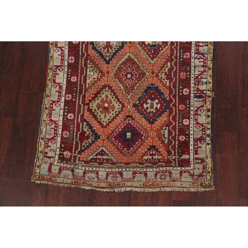 Pre-1900 Antique Vegetable Dye Oushak Turkish Wool Area Rug Handmade - 3'7" x 8'2"