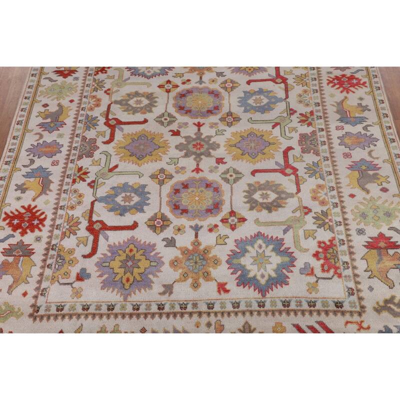 Beige Floral Oushak Indian Area Rug Handmade Wool Carpet - 8'2"x 10'0"