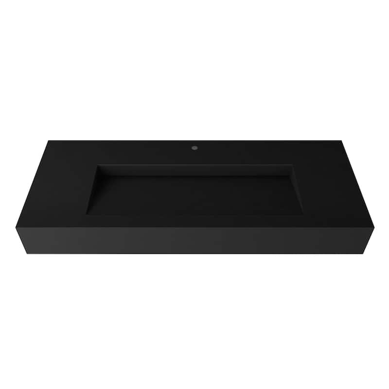 Pyramid Solid Surface Wall-Mounted Bathroom Sink - 48" - Black