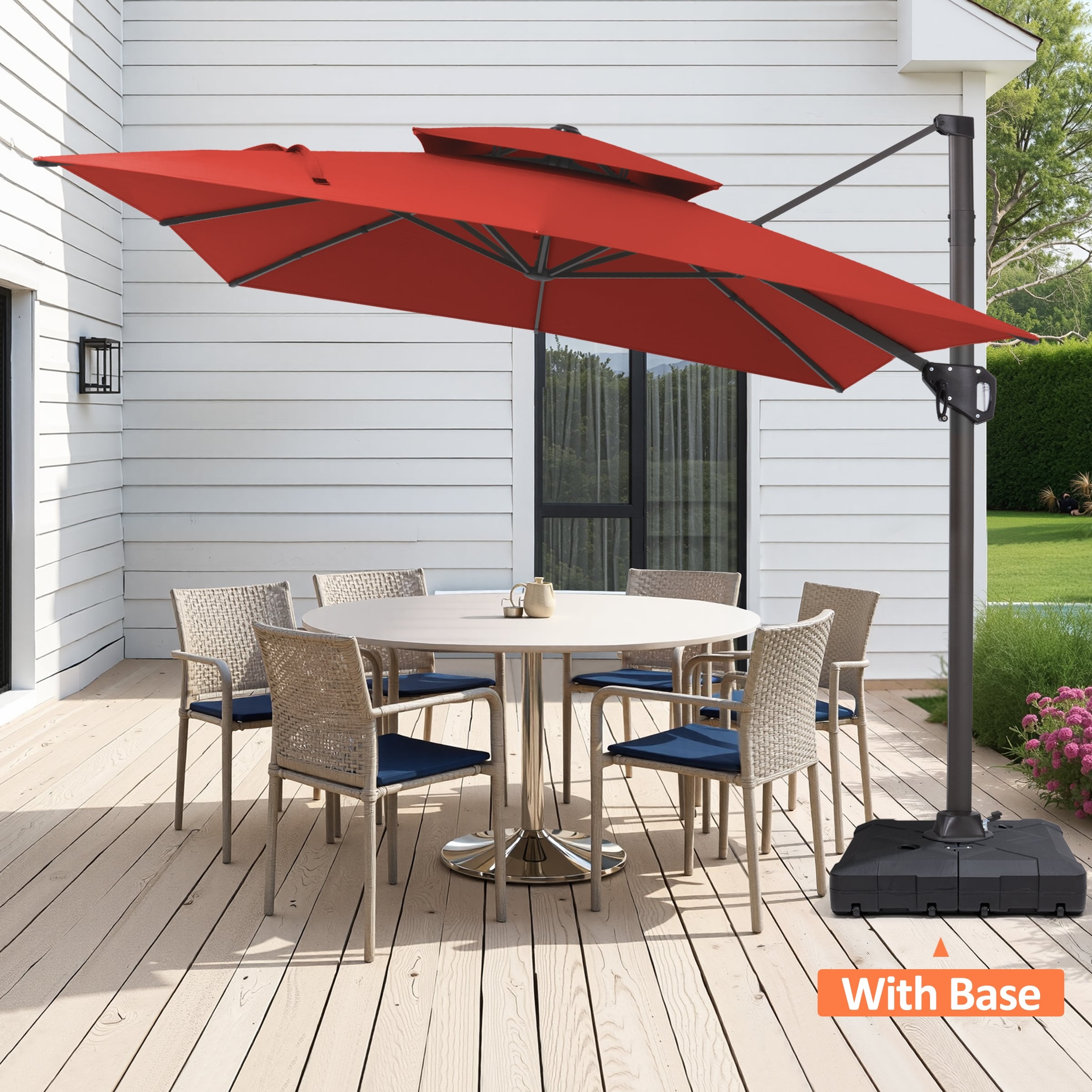 Pellebant 9ft x 11ft Dual Top Cantilever Patio Umbrella with HDPE Base