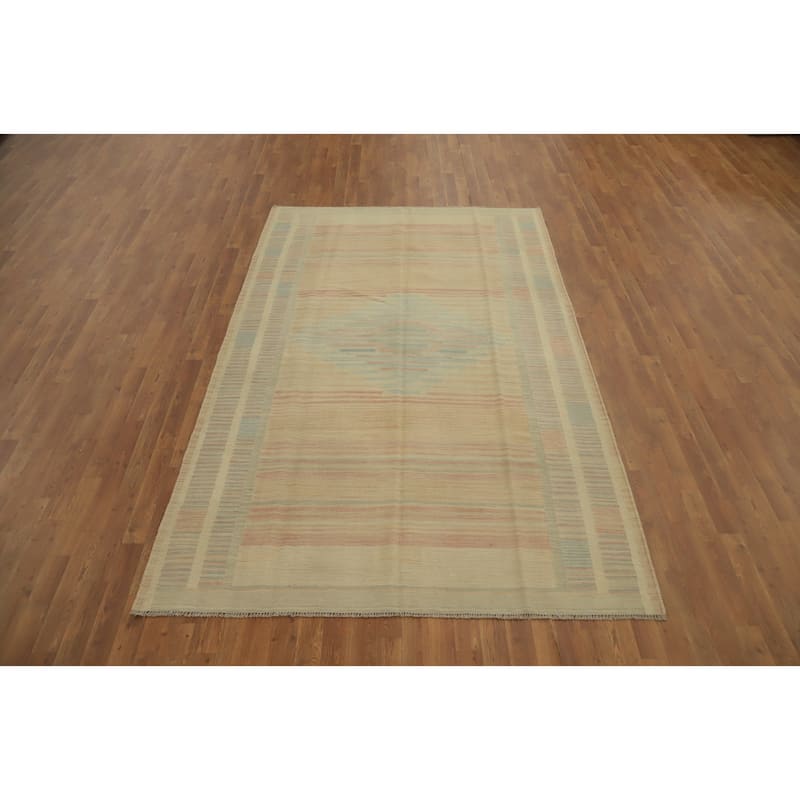 Hand Woven Oriental 100% Wool Carpet Southwestern Tribal Oranges & Rust Kilim Area Rug - 9' 0'' X 5' 9''