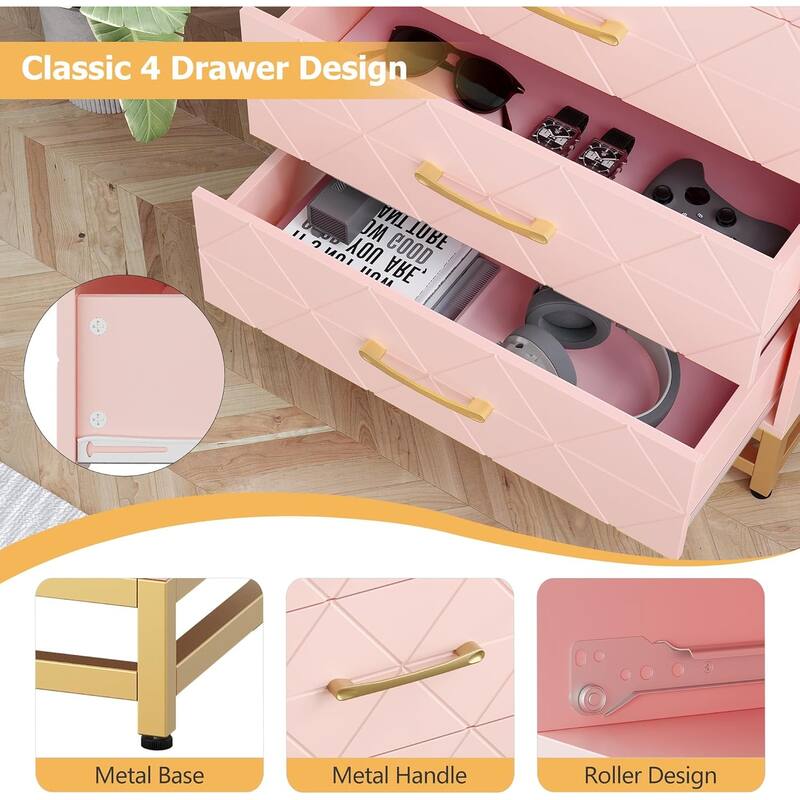 Chest of 4 Drawers Dresser with Metal Handle