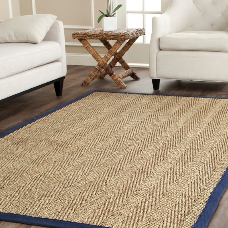 SAFAVIEH Natural Fiber Oceana Herringbone Seagrass Rug - 6' x 9' - Natural/Blue