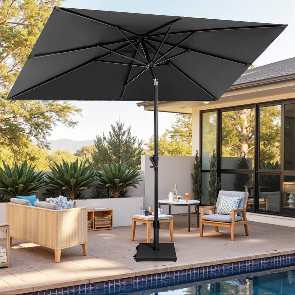 Pellebant Outdoor 9 x 5 FT Patio Market Umbrella Rectangular with Wheels Base