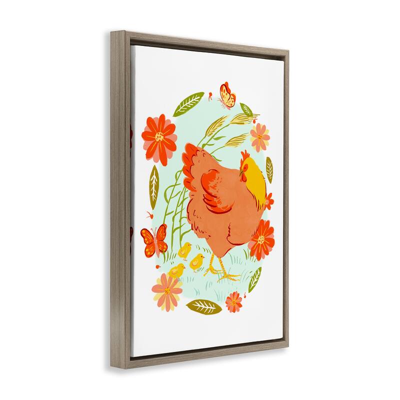 Stupell Hen & Chicks Circular Florals Framed Floater Canvas Wall Art Design By Hannah Moren