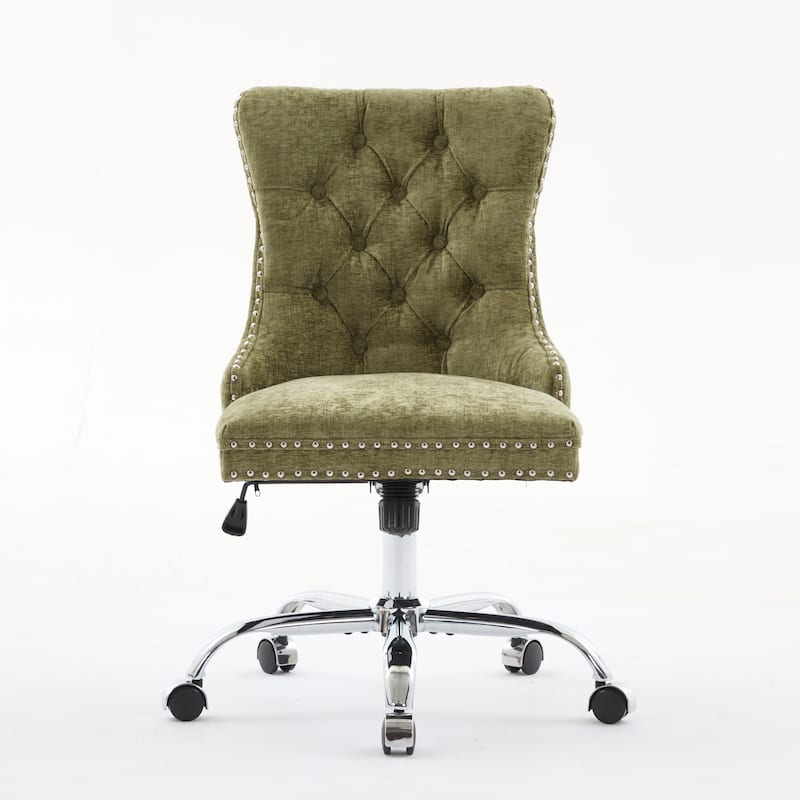 GDF Studio - Modern Chenille Tufted Upholstered Office Chair with Chrome Metal Base with Nailhead Trim and High-Rebound Cushion